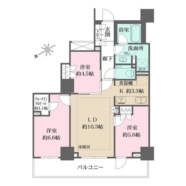 ザ・パークハウス三田ガーデン タワー棟(3LDK/9階)の間取り写真