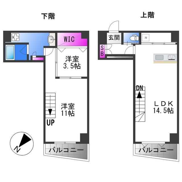 プレミアム長瀬(2LDK/3階)の間取り写真