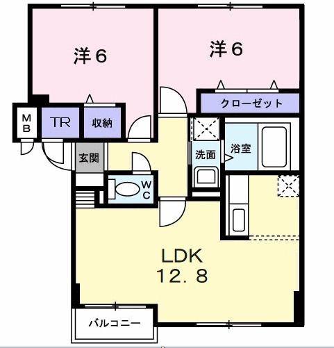 パルコ・プレッソI(2LDK/1階)の間取り写真