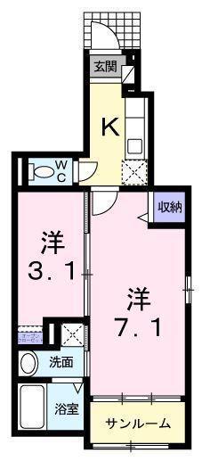 アミーコカーサ(1K/1階)の間取り写真