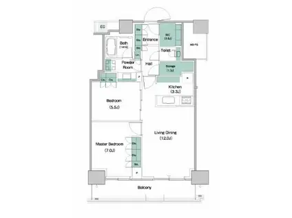 パークアクシス豊洲キャナル(2LDK/3階)の間取り写真