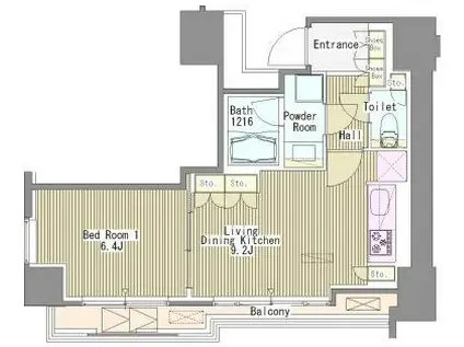 WHITETOWERHAMAMATSUCHO(1LDK/2階)の間取り写真