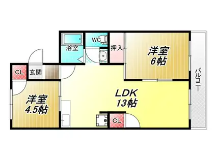 サンハイツ高美(2LDK/2階)の間取り写真