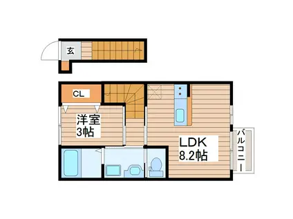 OLIVE長町南(1LDK/2階)の間取り写真