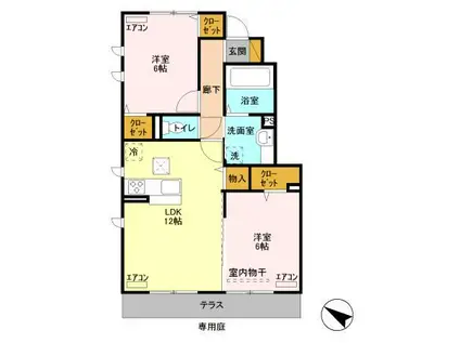 レーヴマニフィック鴨川(2LDK/1階)の間取り写真