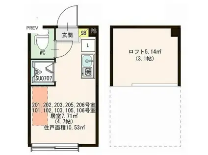 ハーモニーテラス西ヶ原III(ワンルーム/2階)の間取り写真