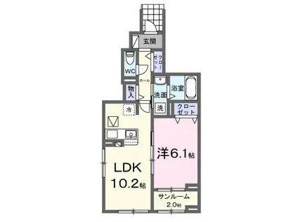 ルーミー新町(1LDK/1階)の間取り写真