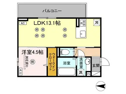 アクアフェリーチェ A棟(1LDK/2階)の間取り写真