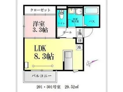 リヨンドール宮城野原(1LDK/2階)の間取り写真