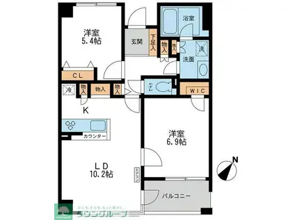 CASSIA横濱ガーデン山(2LDK/3階)の間取り写真