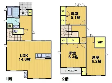 ウエストヒルズ(3LDK/1階)の間取り写真