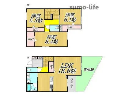 PITTORESUQUE春日丘(3LDK/1階)の間取り写真