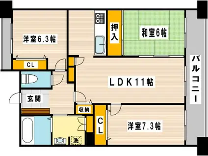 メディックス三萩野レジデンシャルタワー(3LDK/17階)の間取り写真