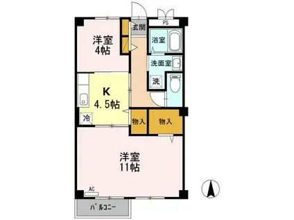 コーポデルフィー(2K/2階)の間取り写真