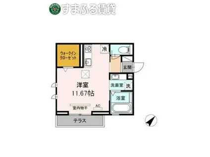 プライムヒル若松(ワンルーム/1階)の間取り写真