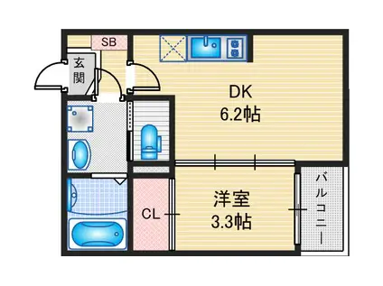 ハーモニーテラス中島町(1DK/2階)の間取り写真
