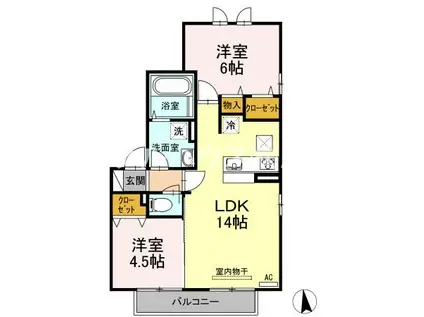 モンテリーブルA棟(2LDK/2階)の間取り写真