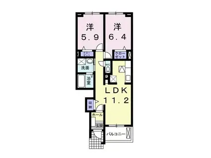 リトルツリーフィールド(2LDK/1階)の間取り写真