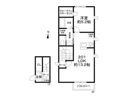 SUNNY COURT T(1LDK/2階)の間取り写真