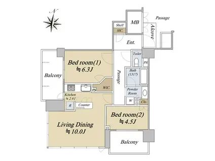 ロジュマンタワー梅田(2LDK/5階)の間取り写真