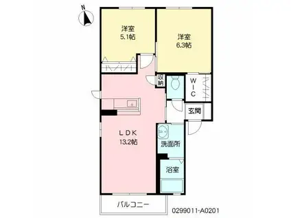 メゾンドマシェリA棟(2LDK/2階)の間取り写真