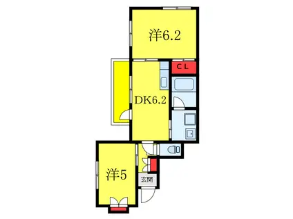 ベルドゥムール(2DK/3階)の間取り写真