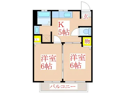 ガーデンプレイス広瀬E棟(2K/2階)の間取り写真