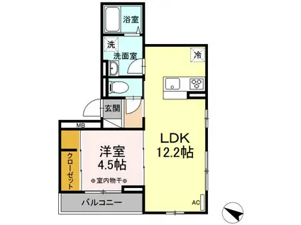 エミグランド愛甲石田(1LDK/3階)の間取り写真