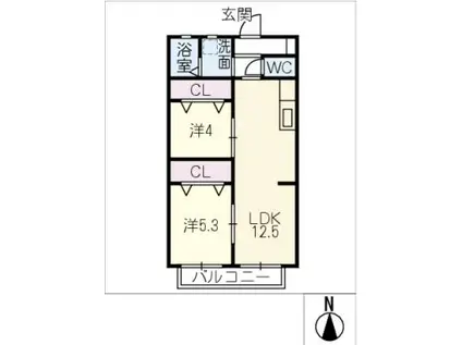 愛園第1ハイツ(2LDK/2階)の間取り写真