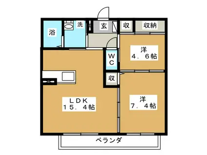 グランヴェルデ(2LDK/2階)の間取り写真