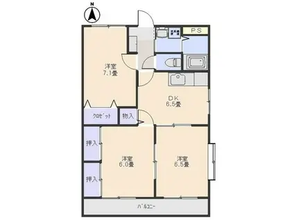 メルベーユ(3DK/2階)の間取り写真