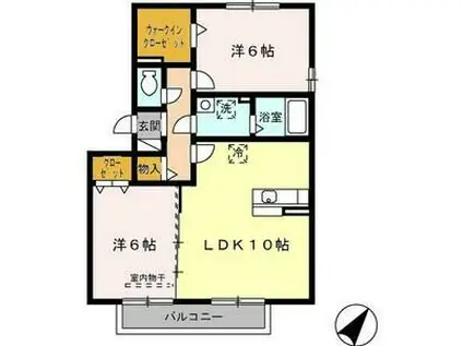 グラスツイン B(2LDK/2階)の間取り写真