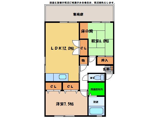 サンフラン羽ノ浦B(2LDK/1階)の間取り写真