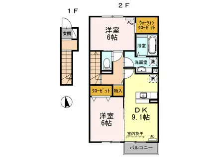 サンロイヤル夕葉(2DK/2階)の間取り写真
