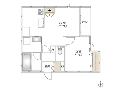 AL SOLE(1LDK/1階)の間取り写真