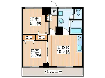 東住建ビルA(2LDK/3階)の間取り写真