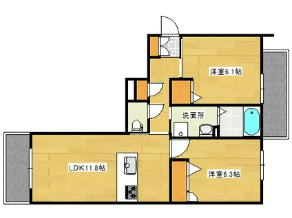 シャーメゾン鈴峯(2LDK/2階)の間取り写真