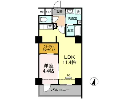 フォレストドルフ天神(1LDK/4階)の間取り写真