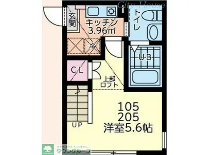 アバーロ淵野辺(1K/2階)の間取り写真