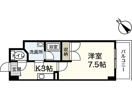 BRIGHTON弐番館(1K/3階)の間取り写真