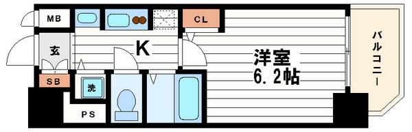 プレサンス谷町アルファ(1K/10階)の間取り写真