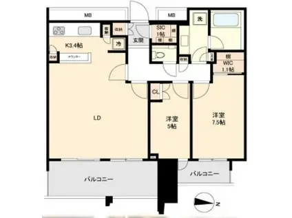 SKYZ TOWER&GARDEN(2LDK/23階)の間取り写真