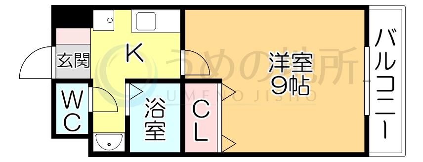 GARDEN ONE(1K/3階)の間取り写真