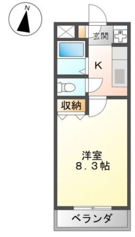 アムールパレスII(1K/2階)の間取り写真