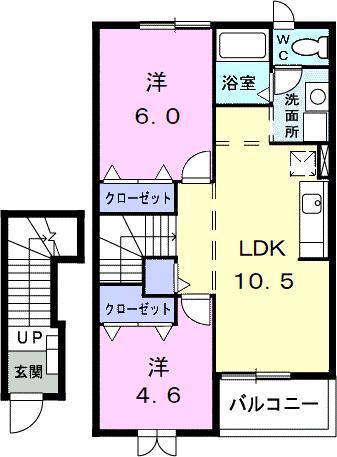 グランデュールI(2LDK/2階)の間取り写真