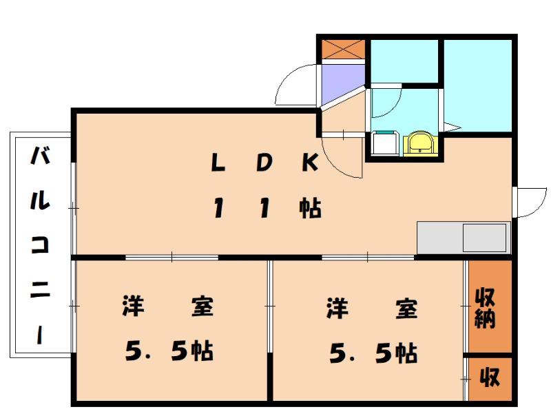 グレイシャス三苫A(2LDK/2階)の間取り写真