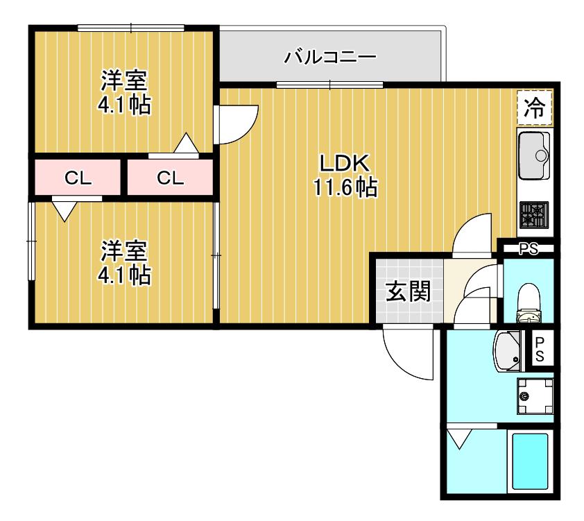 TIO寝屋川市駅(2LDK/1階)の間取り写真