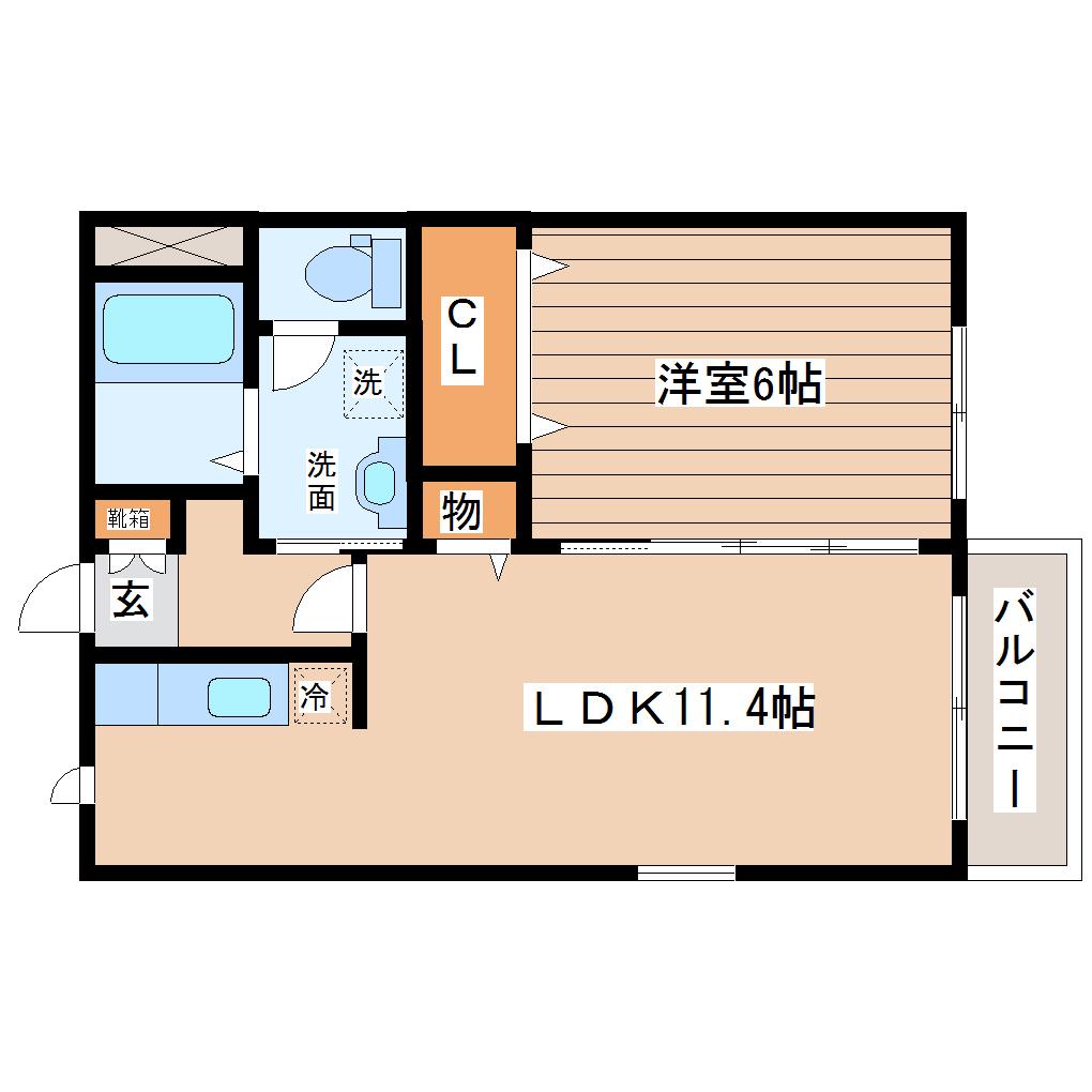 ルミエール北山(1LDK/2階)の間取り写真