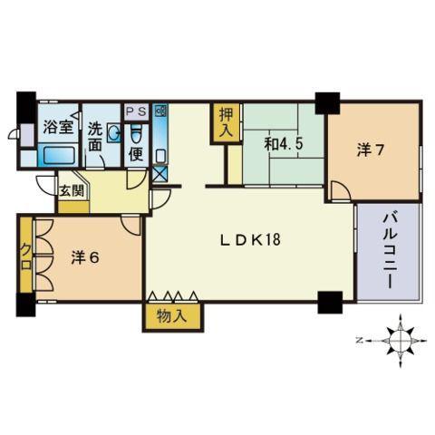 ベルメゾン唐人町(3LDK/4階)の間取り写真