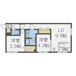 ガレ・ド・ボヌール(2LDK/2階)の間取り写真
